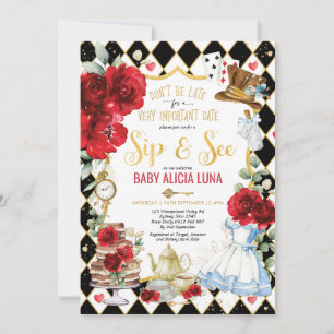 Alice i Wonderland Sip & See Mad Tea Party Ro Inbjudningar