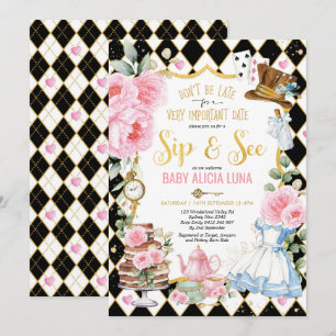 Alice i Wonderland Sip & See Tea Party Flicka Inbjudningar