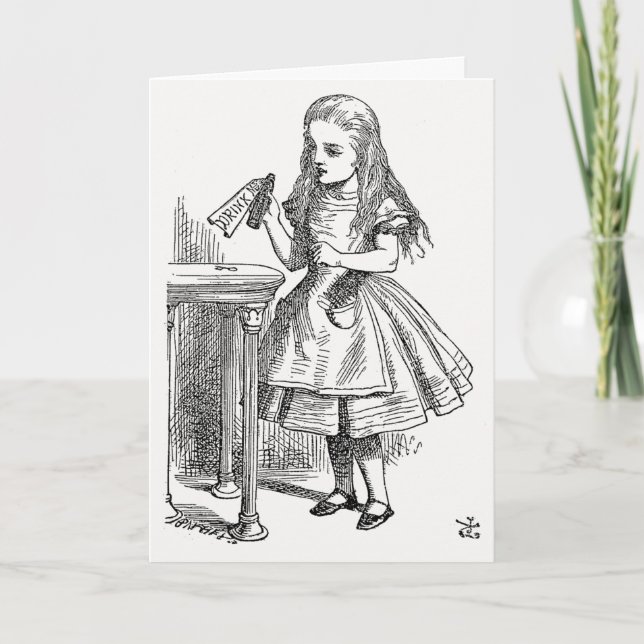 Alice i Wonderland, som håller "Drink Me" Flaska Kort (Framsida)