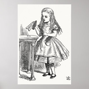 Alice i Wonderland, som håller "Drink Me" Flaska Poster