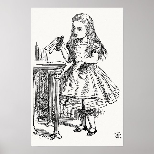 Alice i Wonderland, som håller "Drink Me" Flaska Poster (Framsidan)