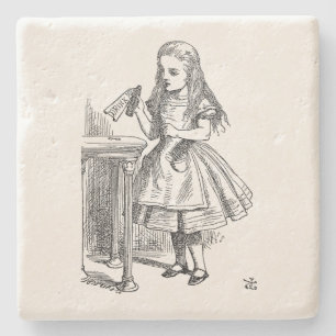 Alice i Wonderland, som håller "Drink Me" Flaska Stenunderlägg
