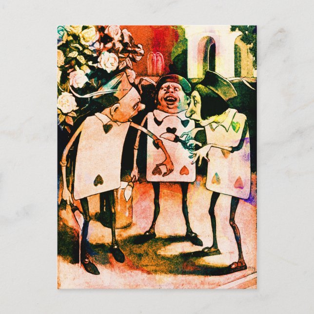 Alice i Wonderland Spelkort Watercolor Vykort (Framsida)