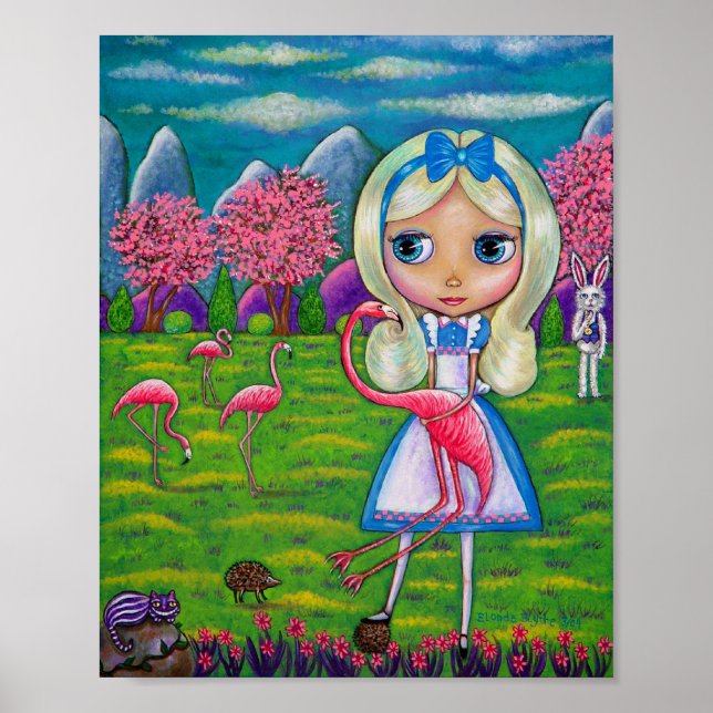 Alice i Wonderland Stort öga Doll Rosa Flamingo Poster (Framsidan)