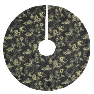 Alice i Wonderland Tea Black Guld Träd Skirt Julgransmatta Borstad Polyester