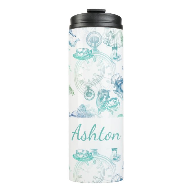 Alice i Wonderland Tea Blue Aqua Namn Tumbler (Framsida)