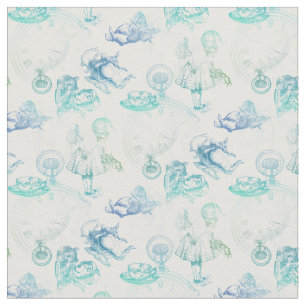 Alice i Wonderland Tea Blue Grönt Fabric Tyg
