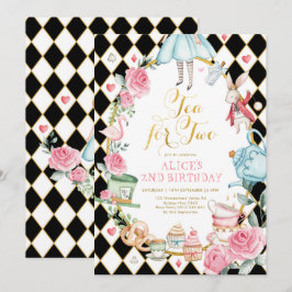 Alice i Wonderland Tea för 2:a födelsedagen Party Inbjudningar