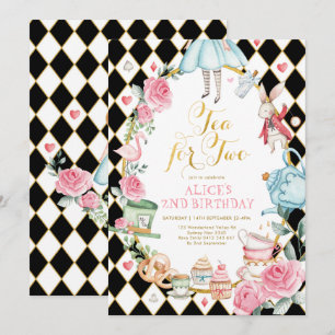 Alice i Wonderland Tea för 2:a födelsedagen Party Inbjudningar