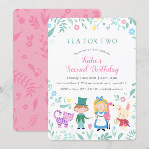 Alice i Wonderland Tea för två födelsedag Inbjudningar