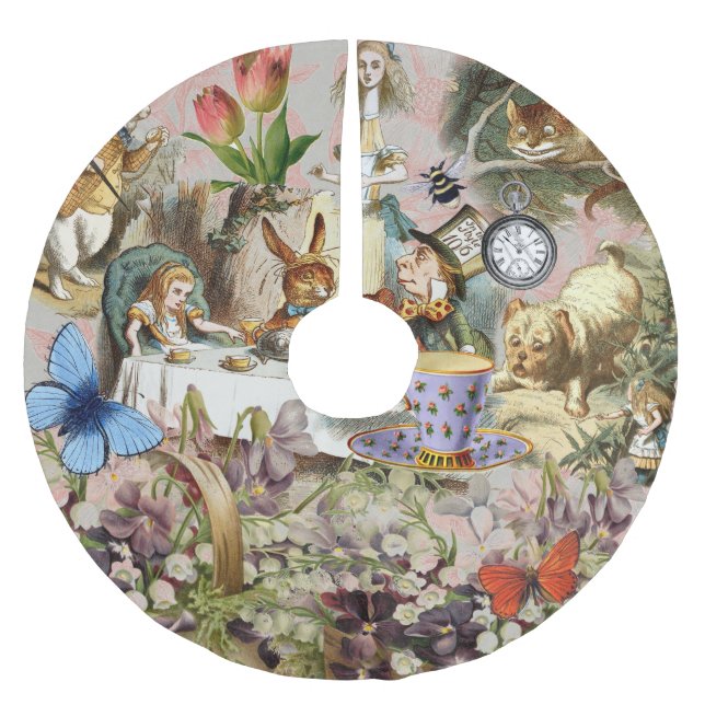 Alice i Wonderland Tea Party Art Julgransmatta Borstad Polyester (Framsidan)