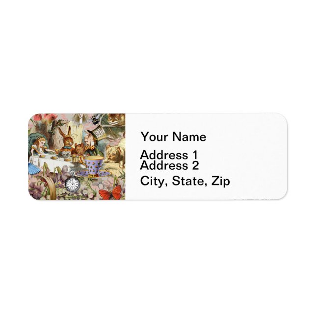 Alice i Wonderland Tea Party Art Returadress Etikett (Framsidan)