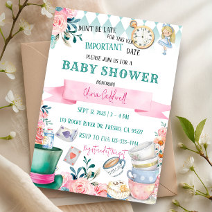 Alice i Wonderland Tea Party Baby Shower Inbjudningar