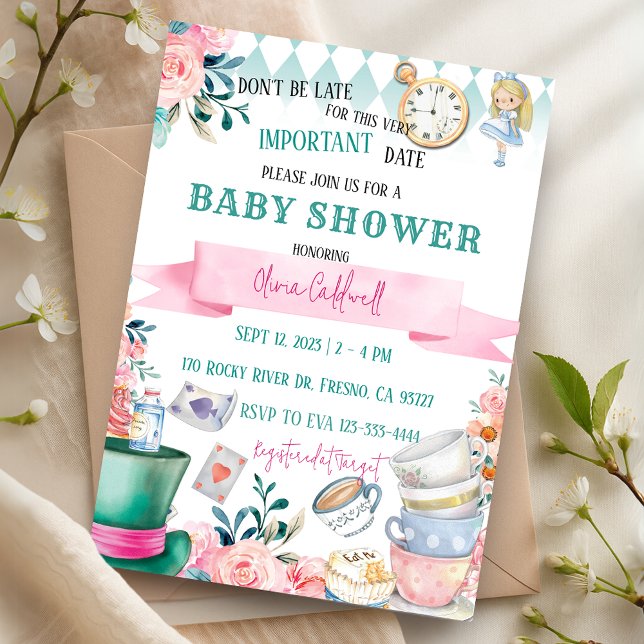 Alice i Wonderland Tea Party Baby Shower Inbjudningar (Alice in Wonderland Tea Party Baby Shower Invitation)