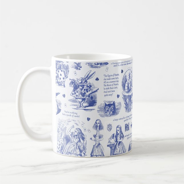 Alice i Wonderland Tea Party Blue Toile-citat Kaffemugg (Vänster)