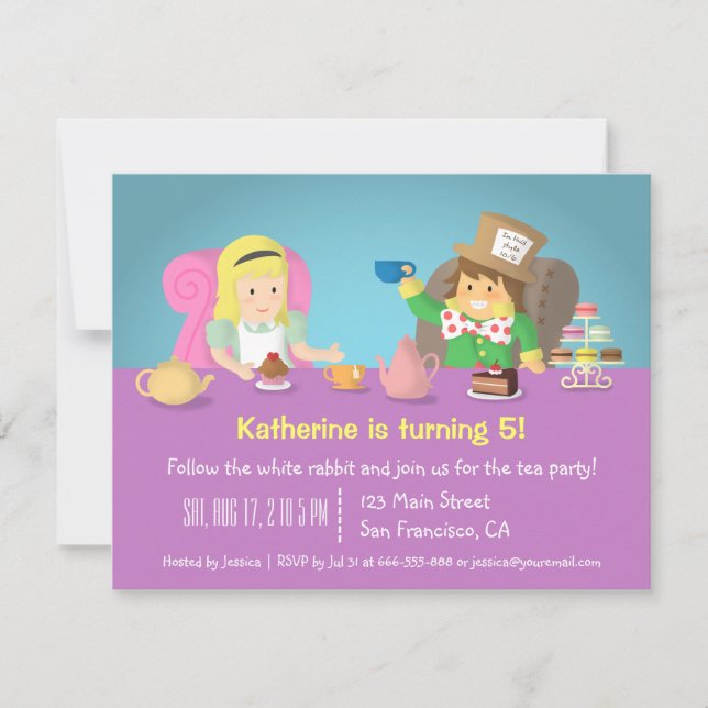 Alice i Wonderland Tea Party födelsedag Inbjudningar (Framsida)