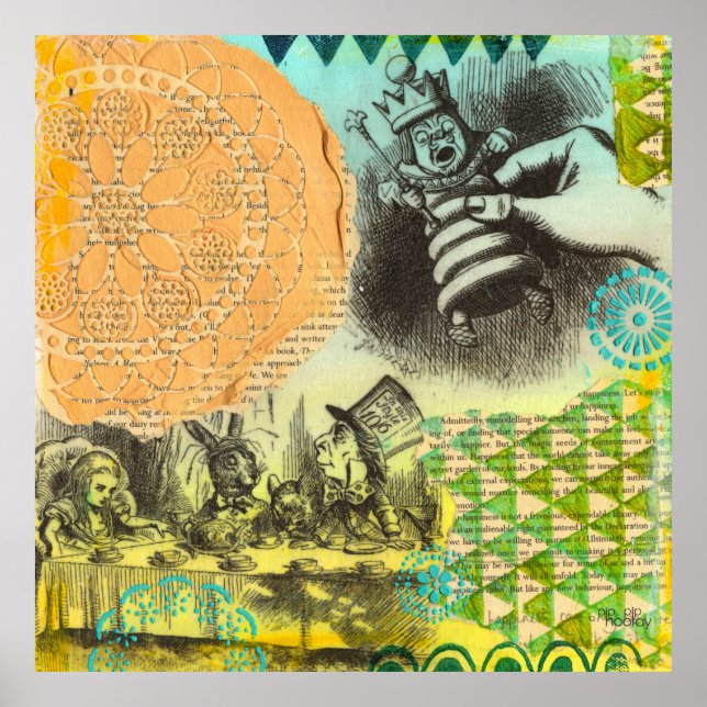 Alice i Wonderland Tea Party Mixed Media Painting Poster (Framsidan)