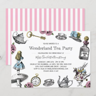 Alice i Wonderland Tea Party Rand Inbjudningar