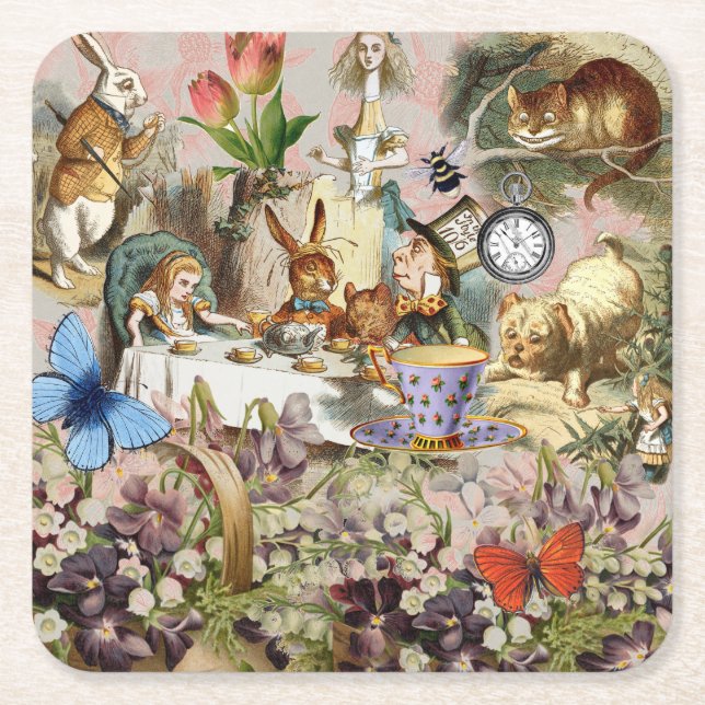Alice i Wonderland tea party-tecken Underlägg Papper Kvadrat (Framsidan)