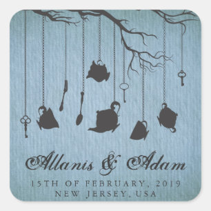 Alice i Wonderland Tea Party Wedding Stickers Fyrkantigt Klistermärke