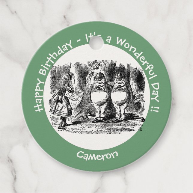 Alice i Wonderland Tweedledum & Tweedledee Party Gåvor Etiketter (Framsida)