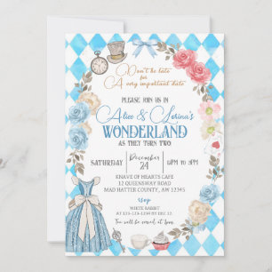 Alice i Wonderland, Twillingar Birthday Tea for Tw Inbjudningar