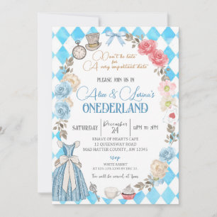 Alice i Wonderland, Twin Girls 1st Birthday Tea Inbjudningar