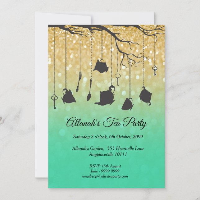 Alice i Wonderland Unfödelsedagsefterfödelsedag Te Inbjudningar (Framsida)