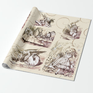 Alice i Wonderland Vintage Beige Guld Presentpapper