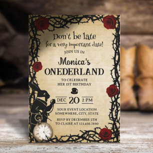 Alice i Wonderland Vintage Girl 1:a födelsedagen Inbjudningar