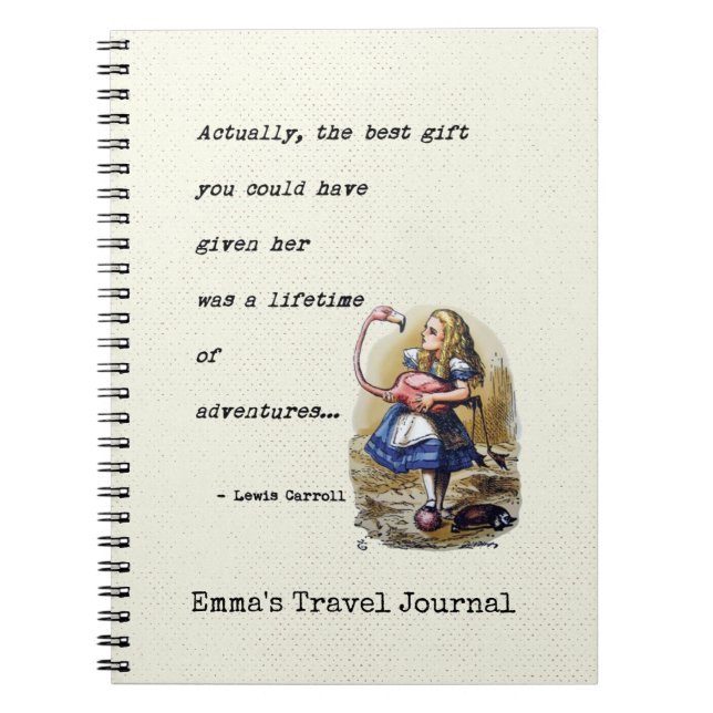 Alice i Wonderland W/Flamingo Äventyr Quote Anteckningsbok (Framsidan)