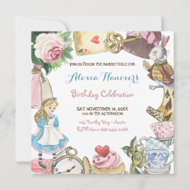 Alice i Wonderland Watercolor Hand målade kanin Inbjudningar