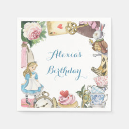 Alice i Wonderland Watercolor Hand målade kanin Pappersservett