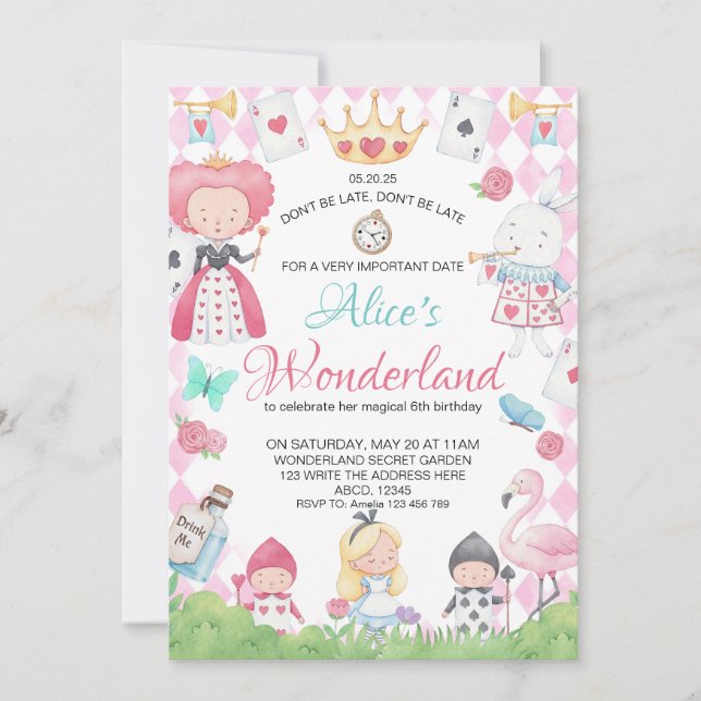 Alice i Wonderland Whimsical Birthday Inbjudningar (Framsida)