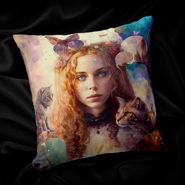 Alice i Wonderland | Whimsical Dreamy Cat Lover Kudde (Skapare uppladdad)