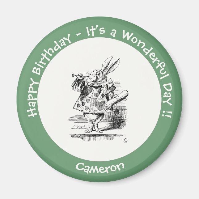 Alice i Wonderland White Rabbit Herald Birthday Magnet (Framsidan)