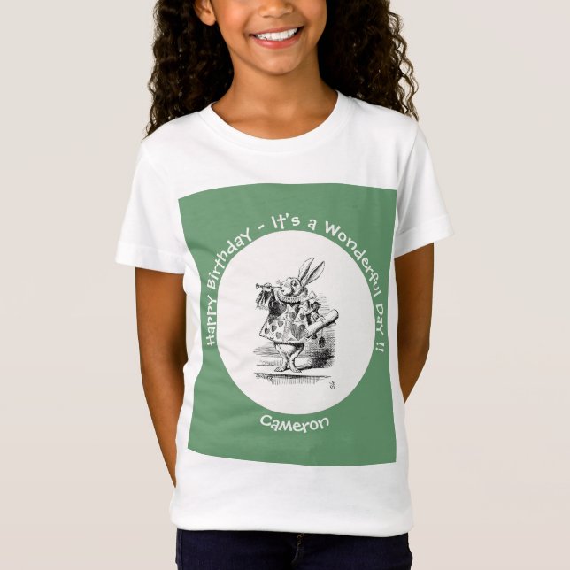 Alice i Wonderland White Rabbit Herald Birthday T Shirt (Framsida)