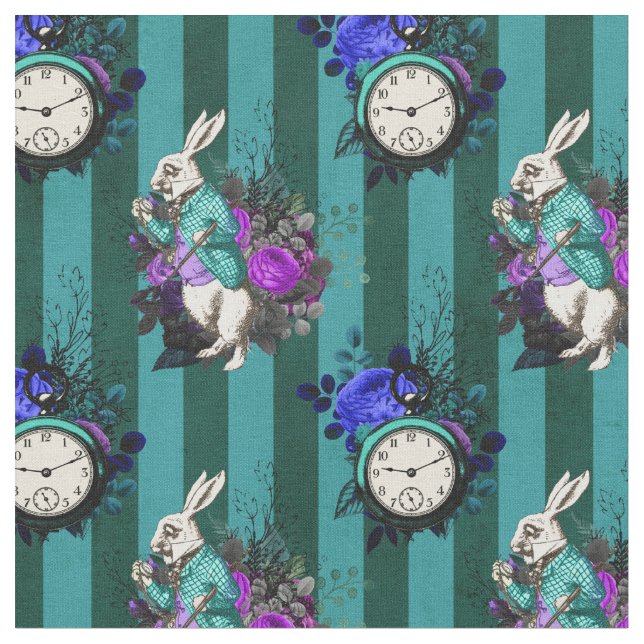 Alice i Wonderland White Rabbit och Clock Tyg (Närbild)