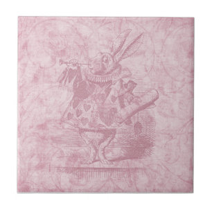 Alice i Wonderland White Rabbit Rosa Blommigt Art Kakelplatta