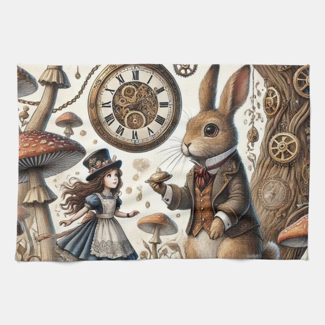 Alice i Wonderland White Rabbit tea Art Kökshandduk (Horisontell)