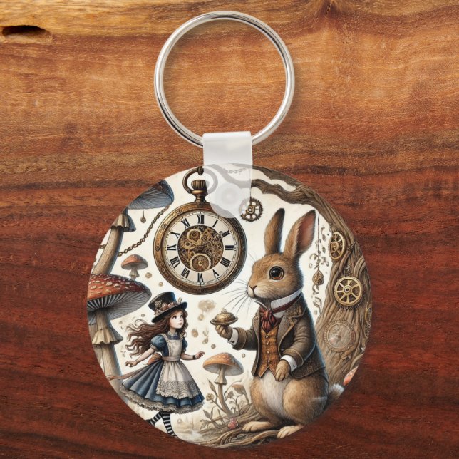 Alice i Wonderland White Rabbit tea Art Nyckelring (Baksida)