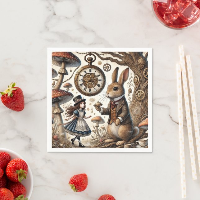 Alice i Wonderland White Rabbit tea Art Pappersservett (Insitu)
