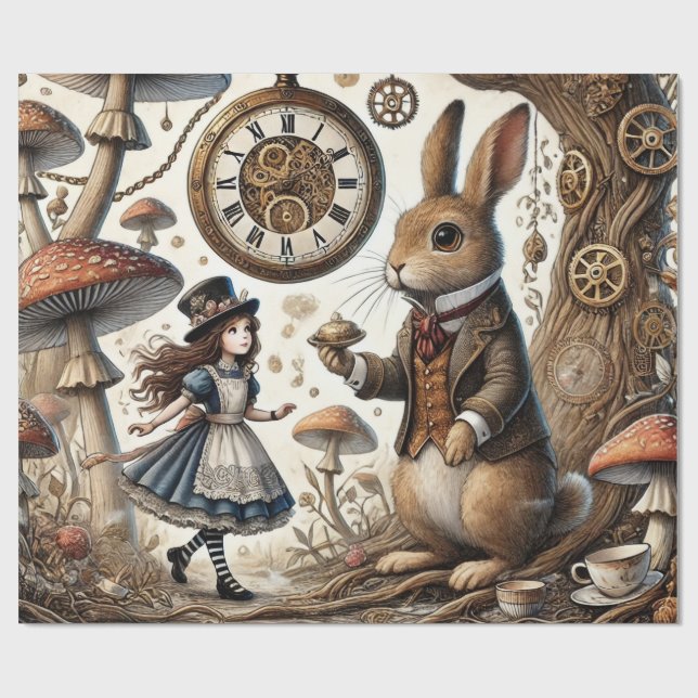 Alice i Wonderland White Rabbit tea Art Presentpapper (Platt)
