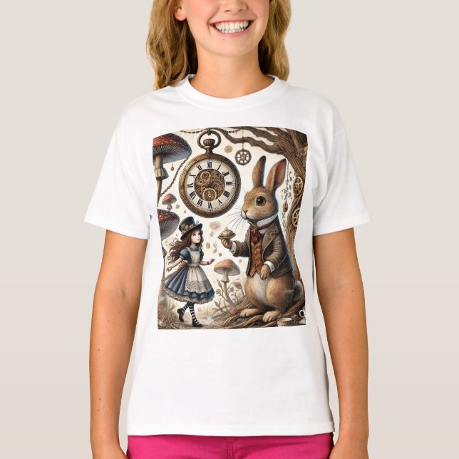 Alice i Wonderland White Rabbit tea Art T Shirt (Framsida)