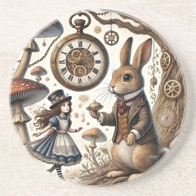 Alice i Wonderland White Rabbit tea Art Underlägg (Framsidan)