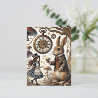 Alice i Wonderland White Rabbit tea Art Vykort