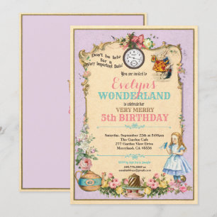 Alice i Wonderlands födelsedagsinbjudan lila Inbjudningar