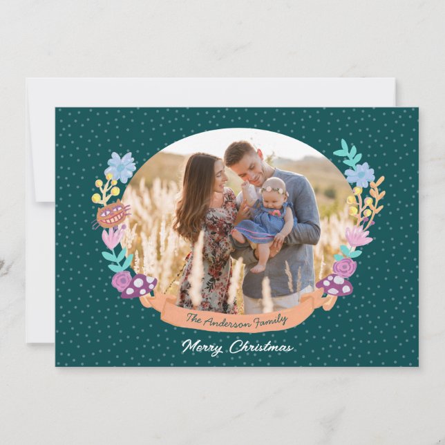 Alice i Wonderlands vackra grönt Julfoto Julkort (Framsida)