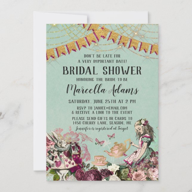 Alice i Wonderlands Virtuella Möhippa Inbjudningar (Framsida)