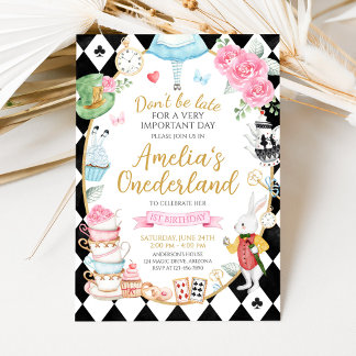 Alice in Onederland Birthday Invitation Inbjudningar